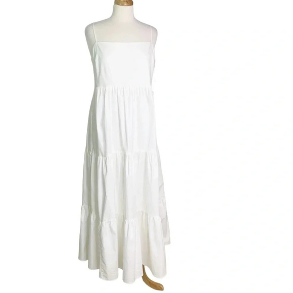 NWT Reformation East White Organic Cotton Tiered Midi Dress Size L - Picture 4 of 16